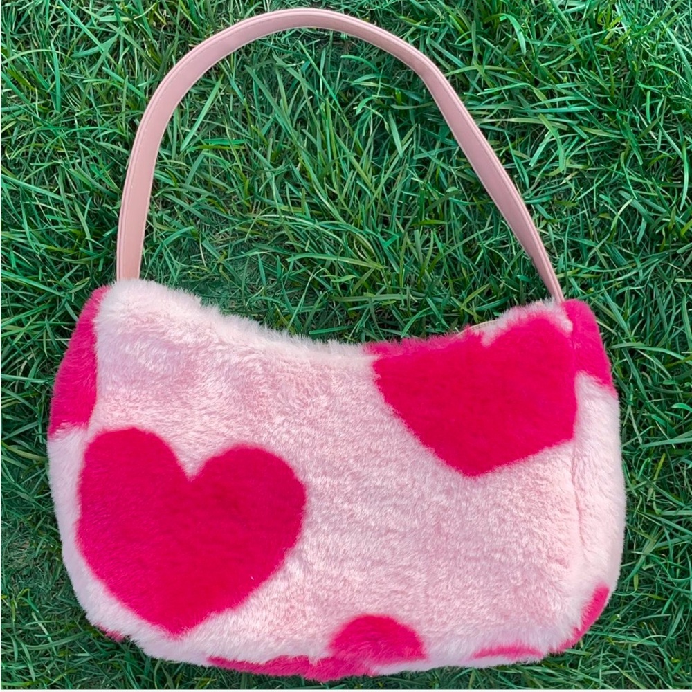 Jennifers  Body Heart Pattern Pink Fluffy Y2K Shoulder Bag purse